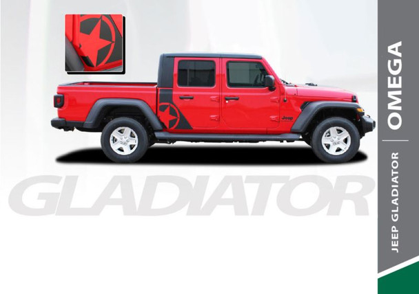 Jeep Gladiator OMEGA Side Body Vinyl Graphics Decal Stripe Kit for 2020 2021 2022 2023 2024 Models