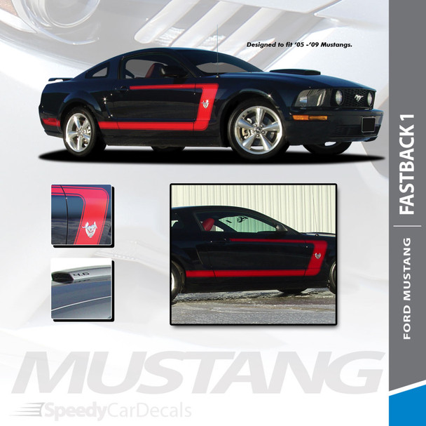 FASTBACK 1 : 2005-2009 Ford Mustang Boss Style Side Door Vinyl Graphics Rally Decal Striping Kit