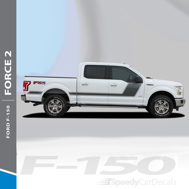 FORCE TWO SOLID : 2009-2014 and 2015-2018 Ford F-150 Hockey Stripe "Appearance Package Style" Vinyl Graphics Decals Kit