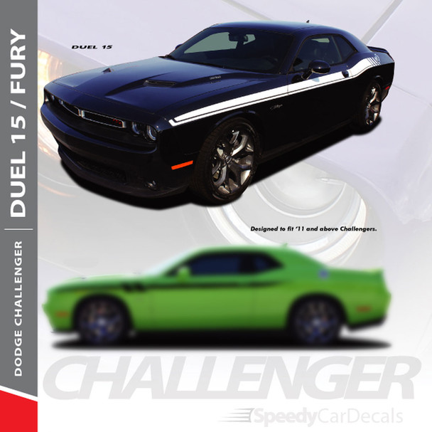 DUEL 15 : 2011-2018 2019 2020 2021 2022 2023 Dodge Challenger Vinyl Graphics Upper Door Strobe with R/T Decal Stripe Kit