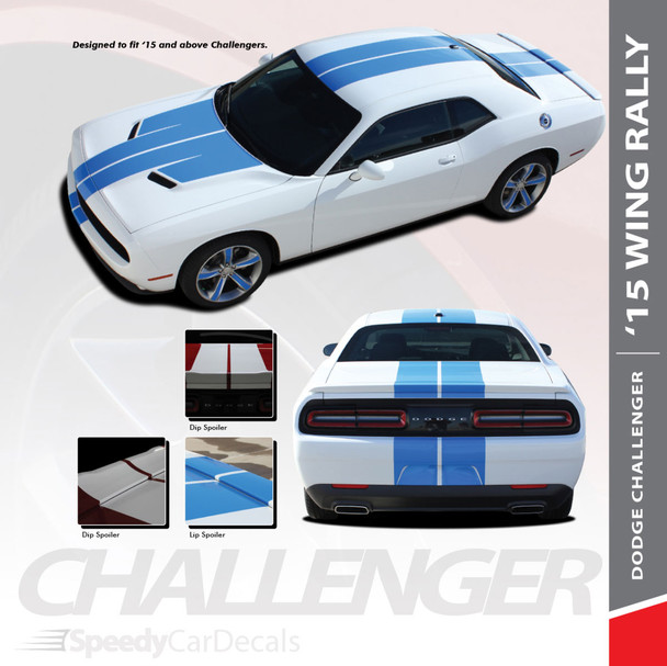 RALLY WING 15 : 2015-2018 2019 2020 2021 2022 2023 Dodge Challenger Wide Rally Hood Vinyl Graphic Full Racing Stripes Kit