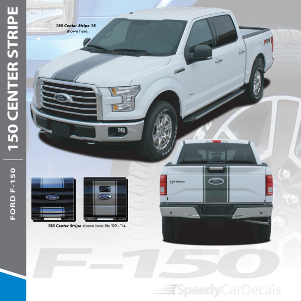 F-150 CENTER STRIPE : 2015-2018 Ford F-150 Center Hood Tailgate Vinyl Racing Stripes Graphics Decals Kit
