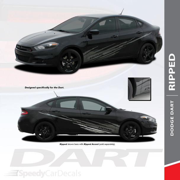 RIPPED : 2013-2016 Dodge Dart Lower Door Splash Style Rocker Vinyl Graphics Decal Stripes Kit