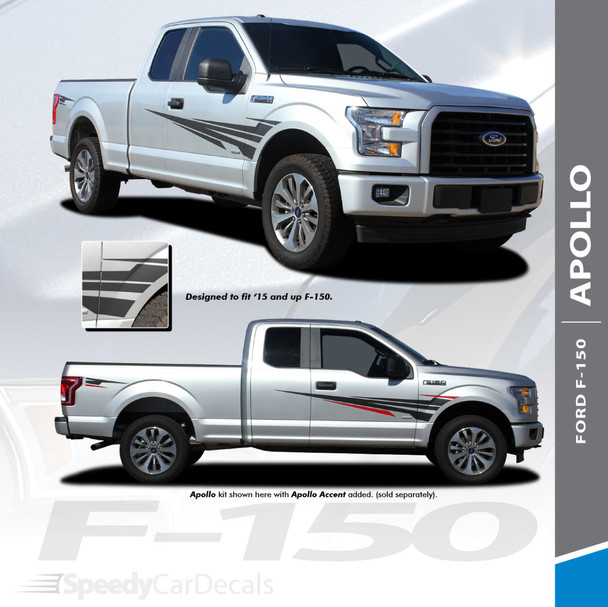 APOLLO : 2015-2018 Ford F-150 Side Door Splash Design Stripes Vinyl Graphics and Decals Kit