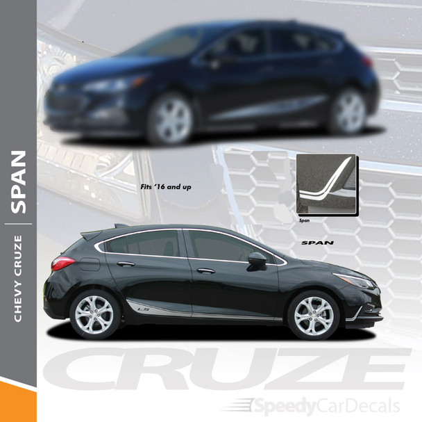 SPAN : 2017-2018 Chevy Cruze Lower Rocker Stripes Vinyl Graphics Decal Door Kit Wet and Dry Install Vinyl