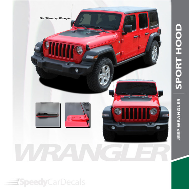 SPORT HOOD : 2018-2024 Jeep Wrangler Hood Blackout Vinyl Graphics Decal Stripe Kit