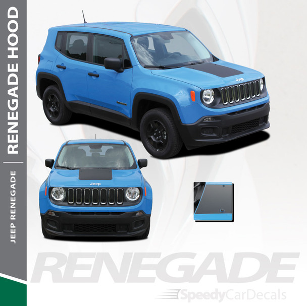 RENEGADE HOOD : 2014-2023 Jeep Renegade Center Hood Blackout Trailhawk Style Vinyl Graphics Decal Stripe Kit