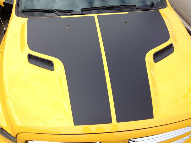 Front of Yellow Dodge Ram - 2015 Dodge Ram Hood Decals HEMI HOOD 2009-2015 2016 2017 2018