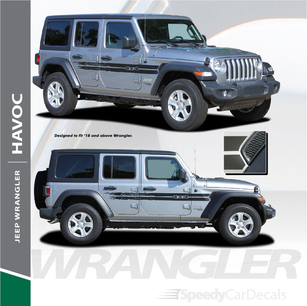 2018 2019 2020 2021 2022 2023 2024 Jeep Wrangler Side Decals HAVOC Stripe Kit 3M Premium and Supreme Vinyl