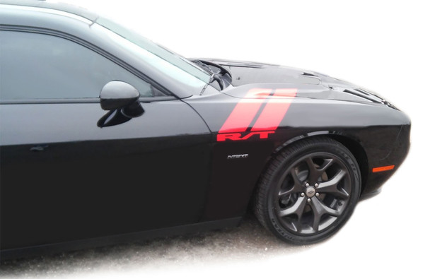 Side View of Black 2023 Dodge Challenger Fender Stripes DOUBLE BAR 2008-2023