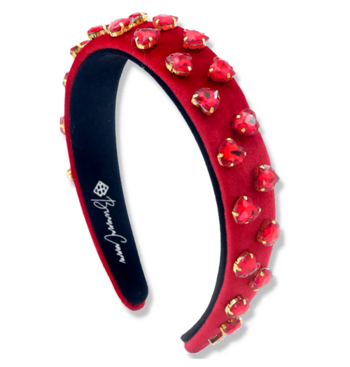 Thin Velvet Headband With Heart Crystals