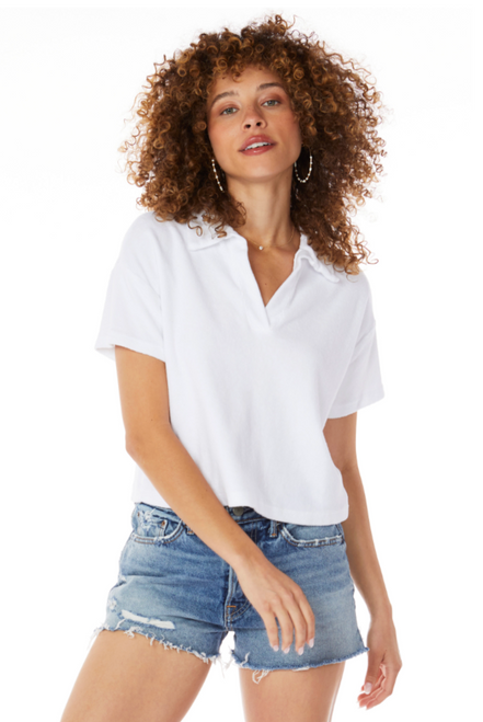 Collar Short Sleeve Pullover Top in White