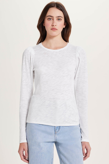 Long Sleeve Puff Shoulder Tee in White