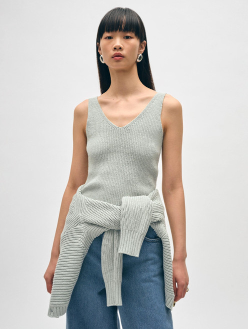Cotton Linen Ribbed Tank Top in Laurel Blue