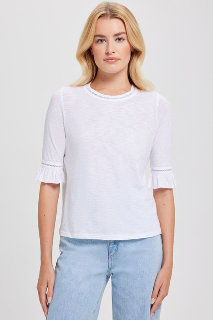 Link Embroidery Ruffle Sleeve Tee in White