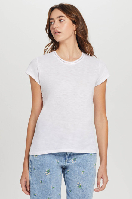 Link Embroidery Ringer Tee in White