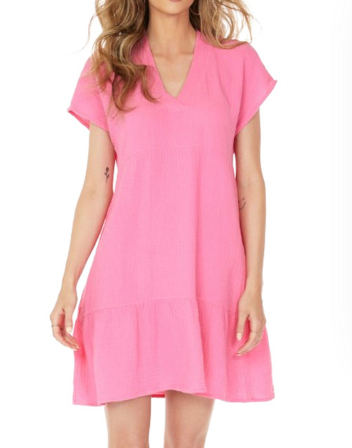 Tiered Short Sleeve V-Neck Dress in Cotton Candy