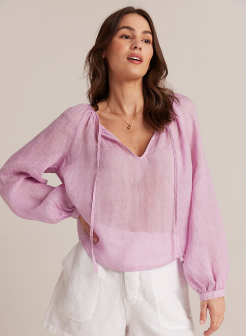 Shirred Raglan Tie Front Blouse in Light Orchid