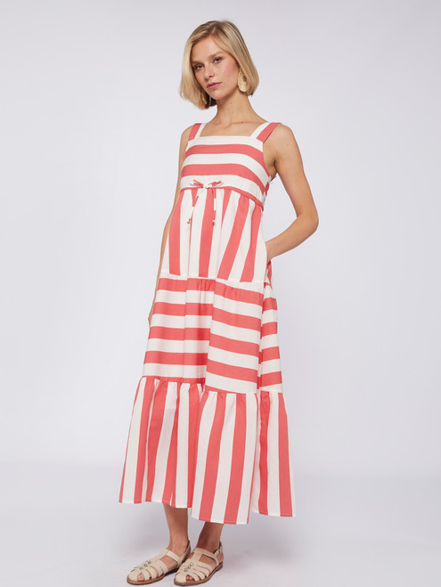 Elisa Dress in Coral Stripe