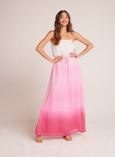 Strapless Linen Maxi Dress in Pink Ombre Dye