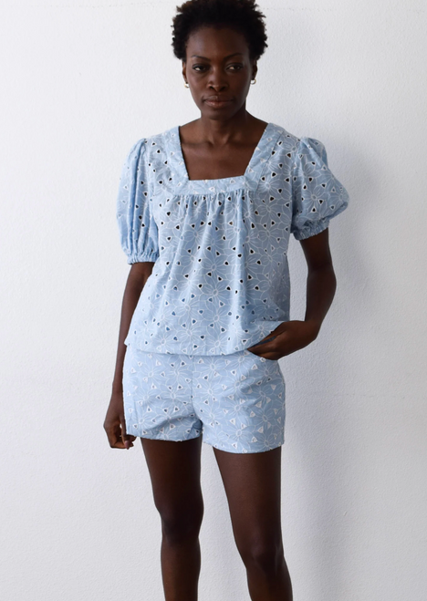 Amy Shorts in Blue Eyelet