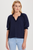 Ruffle Placket Peasant Blouse in Navy