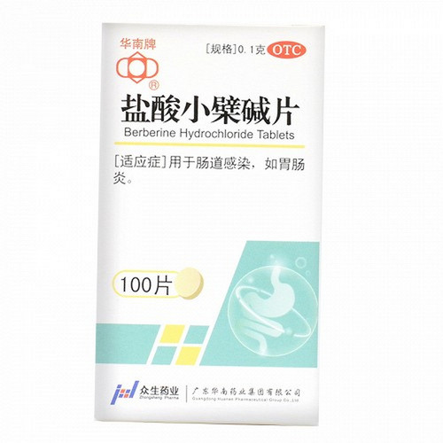 HUANAN ZHONGSHENG Berberine Hydrochloride Tablets For Intestinal Infection 0.1g*100 HUANAN ZHONGSHENG Berberine Hydrochloride Tablets For Intestinal Infection 0.1g*100