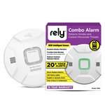 With package view of Rely Battery Operated Combination Smoke and Carbon Monoxide Detector, Voice Alert & LED Rings, 10-Year Battery