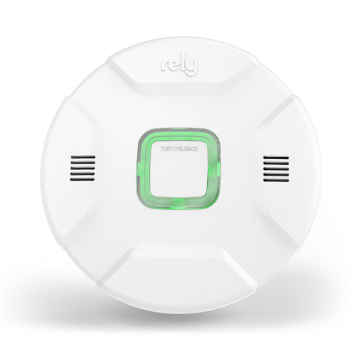 Front view of Rely Battery Operated Smoke Detector, Voice Alert & LED Ring, 10-Year Battery