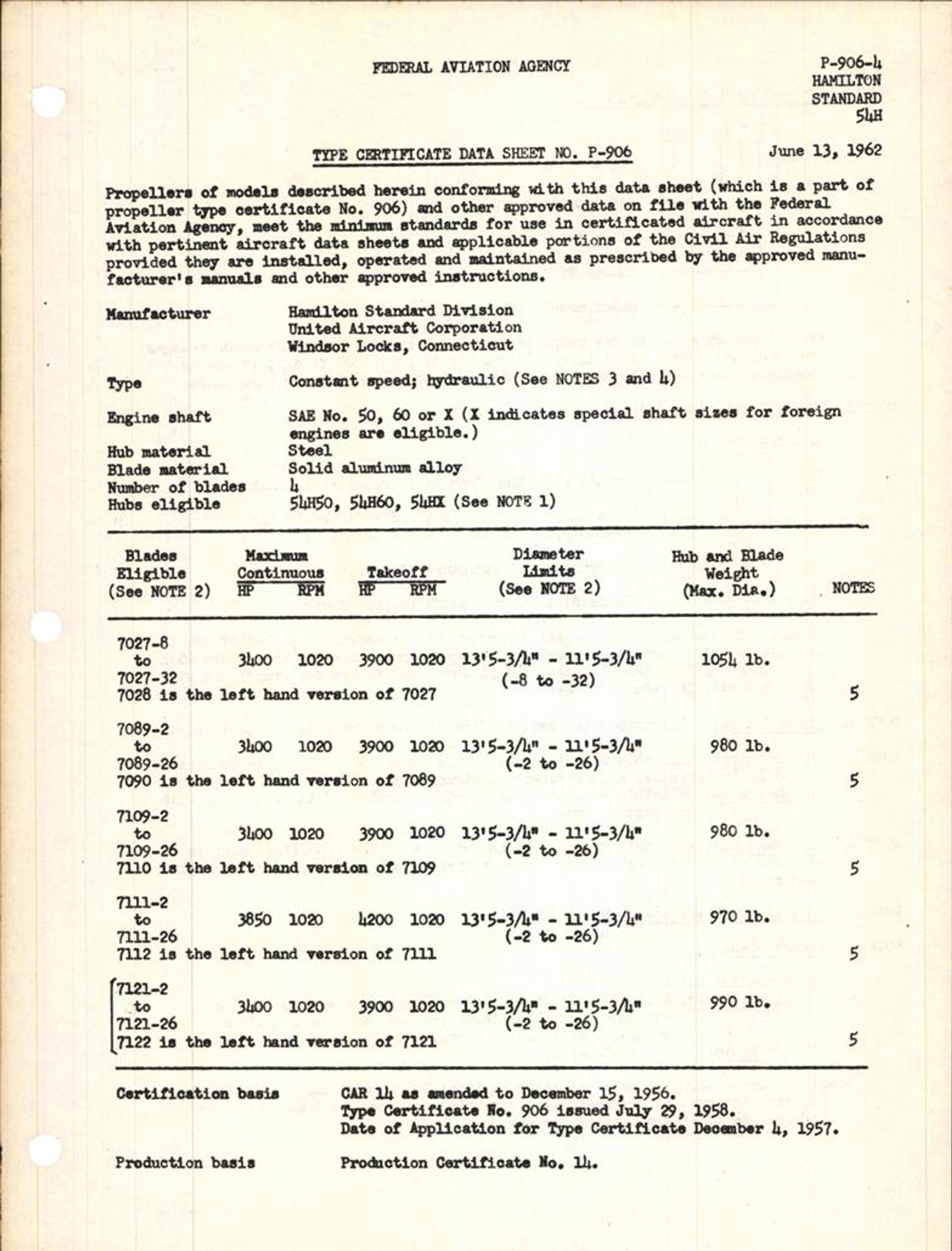 54H50 54H60 and 54HX Type Certificate AirCorps Library