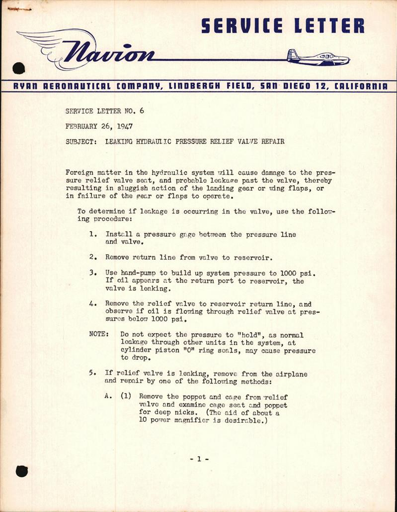 Leaking Hydraulic Pressure Relief Valve Repair AirCorps Library