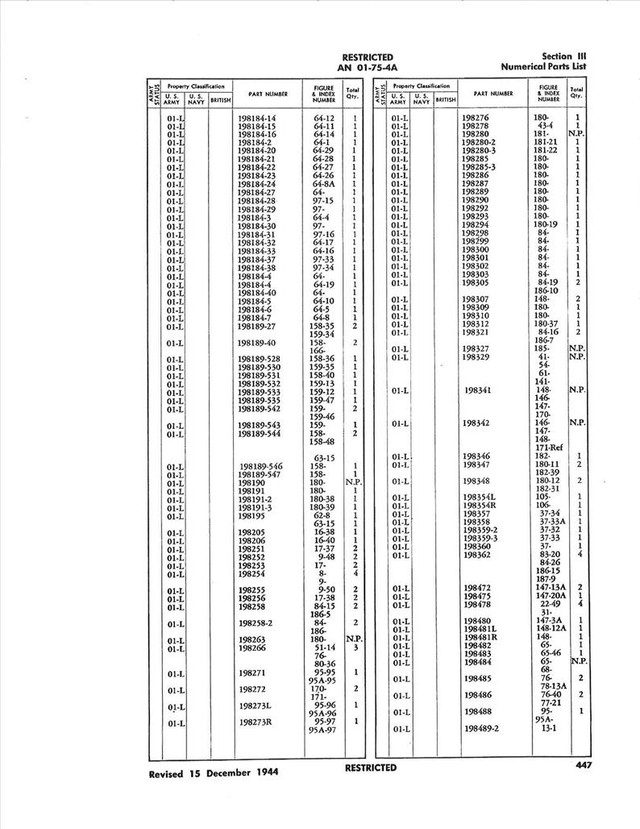 Airplane Parts Catalog P38H, P38J, P38L, F5B Dec 1944