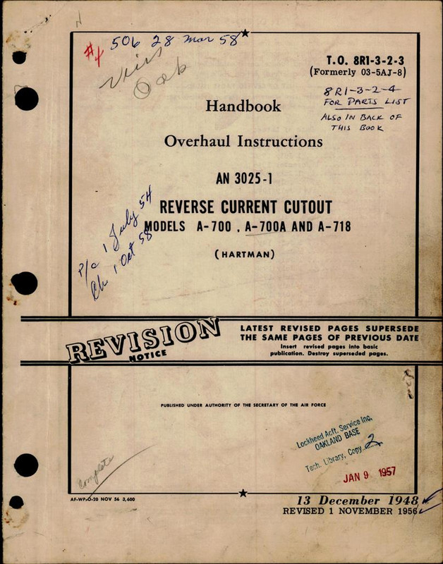 Overhaul Instructions for Reverse Current Cutout AN 3025-1