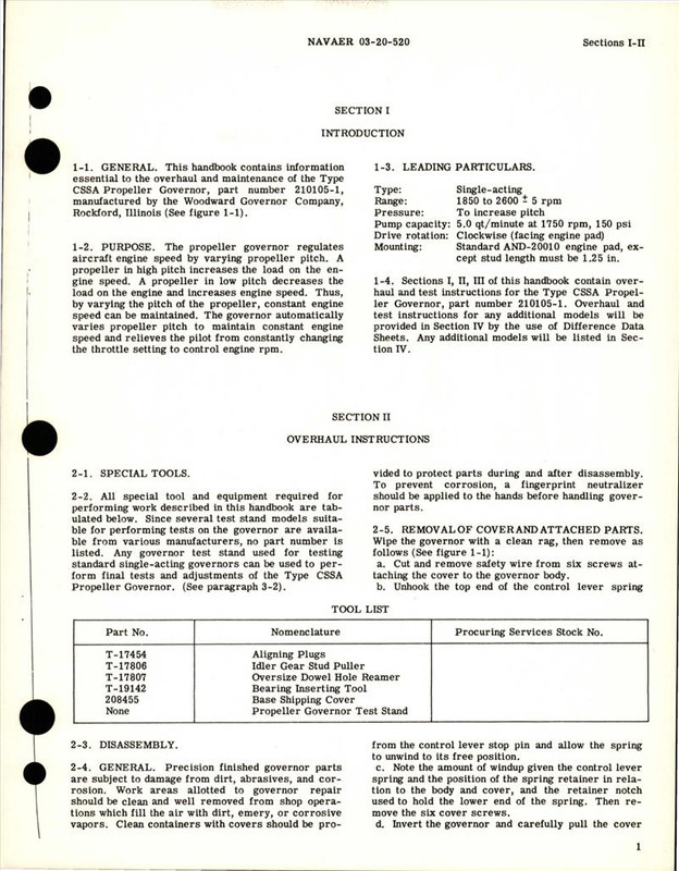 Overhaul Instructions for Propeller Governor - Type CSSA - Part