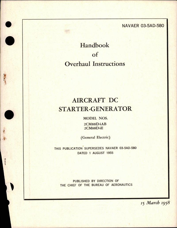 DCBページ Overhaul Instructions for Aircraft DC Starter Generator - Models
