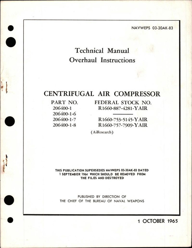 Overhaul Instructions for Centrifugal Air Compressor - Parts