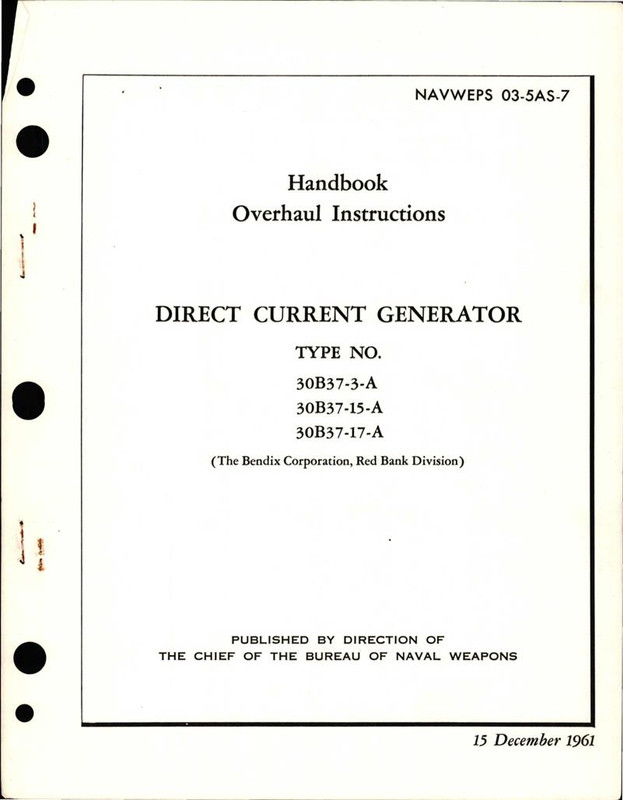 Overhaul Instructions for Direct Current Generator (Starter