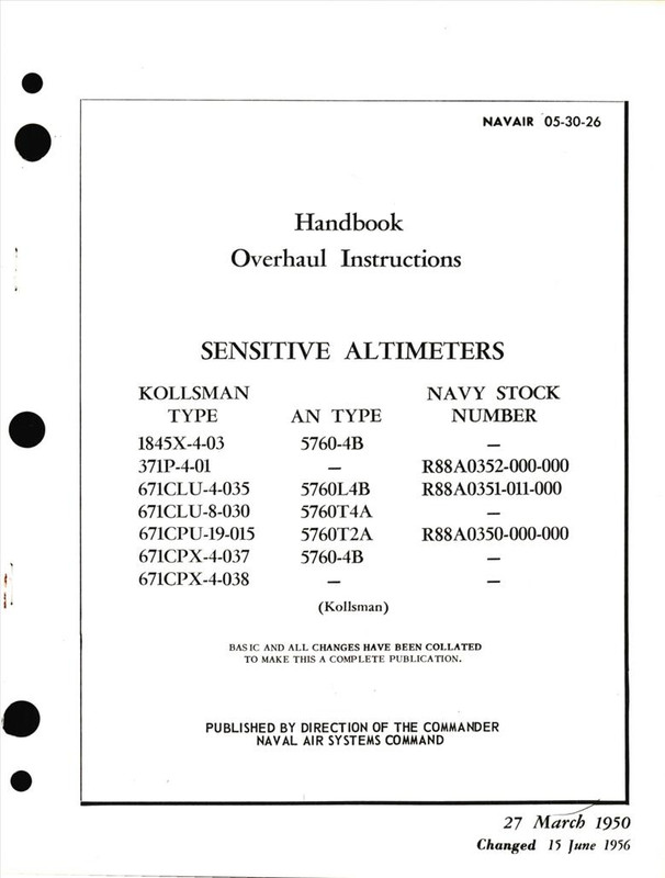 Overhaul Instructions for Sensitive Altimeters Kollsman Type 1845X