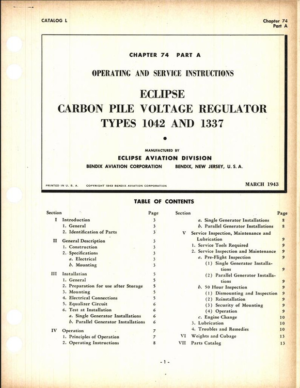 Operating and Service Instructions for Carbon Pile Voltage Regulator Types  1042 and 1337