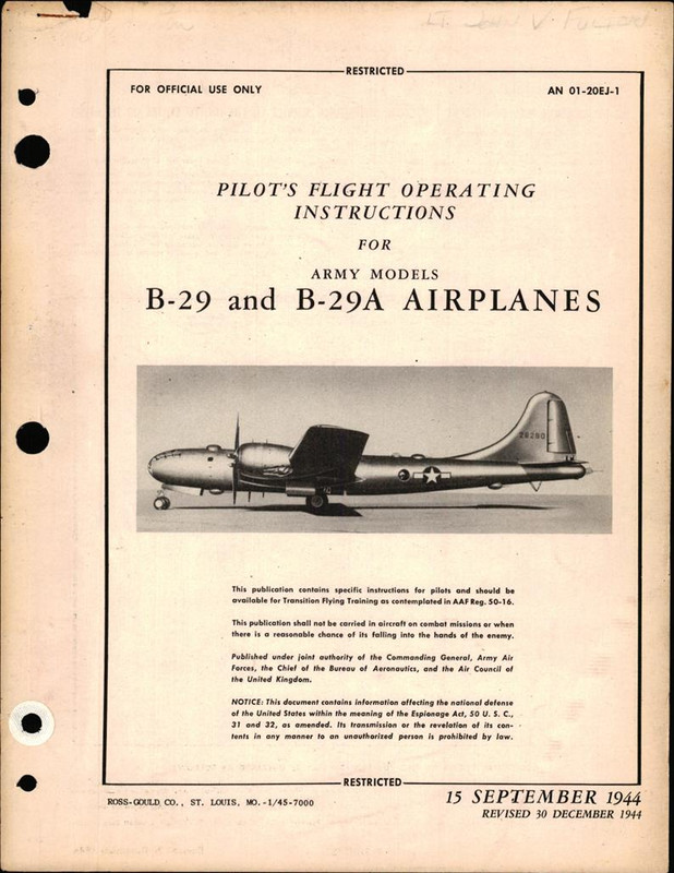 新品登場 B-29操縦マニュアル FLIGHT AND OPERATIONAL MANUAL BOEING B 