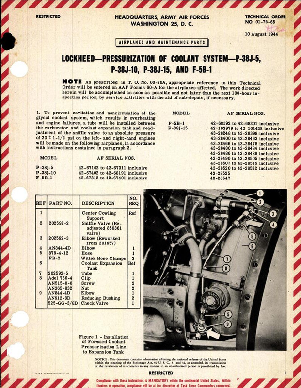 Bomb Indicator Light Wiring Modification for P-38F, G, H, J, and F5