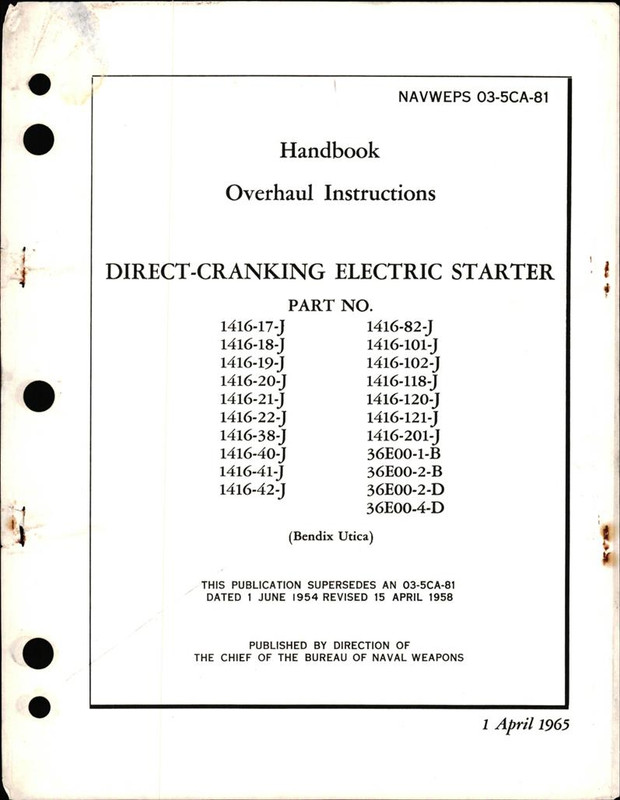 Overhaul Instructions for Direct Cranking Electric Starter Part