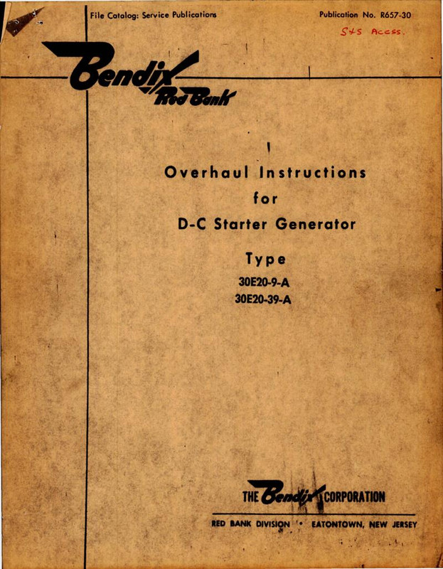 Overhaul Instructions for D-C Starter Generator - Typea 30E20-9-A