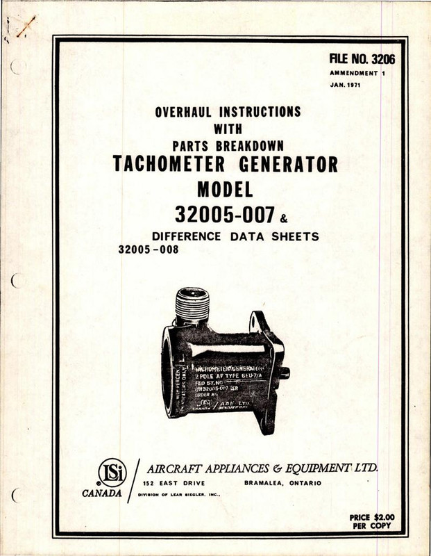 Overhaul Instructions with Parts - for Tachometer Generator