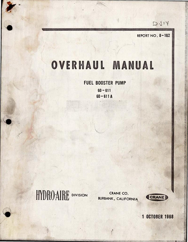 BOMページ Overhaul Manual for Fuel Booster Pump - 60-611 and 60-611A