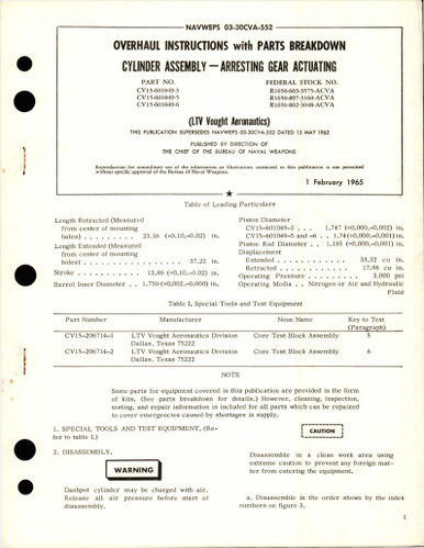 Overhaul Instructions with Parts Breakdown for Arresting Gear Actuating ...