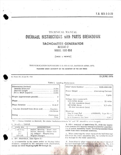 ayahamページ Overhaul Instructions with Parts for Tachometer Generator - AN5547