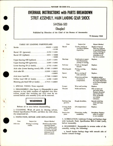 Overhaul Instructions with Parts Breakdown for Main Landing Gear Shock ...