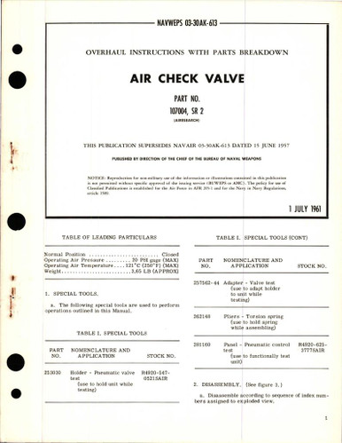 Overhaul Instructions with Parts Breakdown for Air Check Valve - Part ...