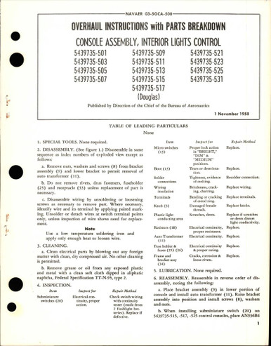 Overhaul Instructions with Parts Breakdown for Interior Lights Control ...